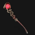 Elegant Enchanted Staff With Red Top Golden Decorations Chain Brown Shaft And Colored Accents