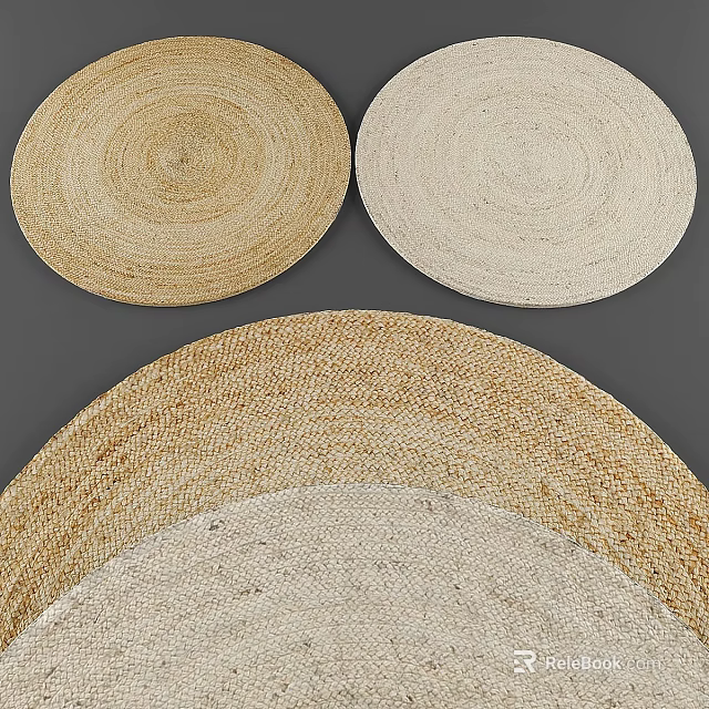 Adorable Round Woven Mats in Beige and Light Brown Natural Fiber for Home Decor 3d model 