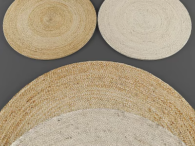 Adorable Round Woven Mats in Beige and Light Brown Natural Fiber for Home Decor 3d model