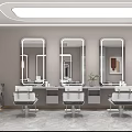 Modern Beauty Hair Salon Interior With Styling Chairs Mirrored Vanities And Marble Floor