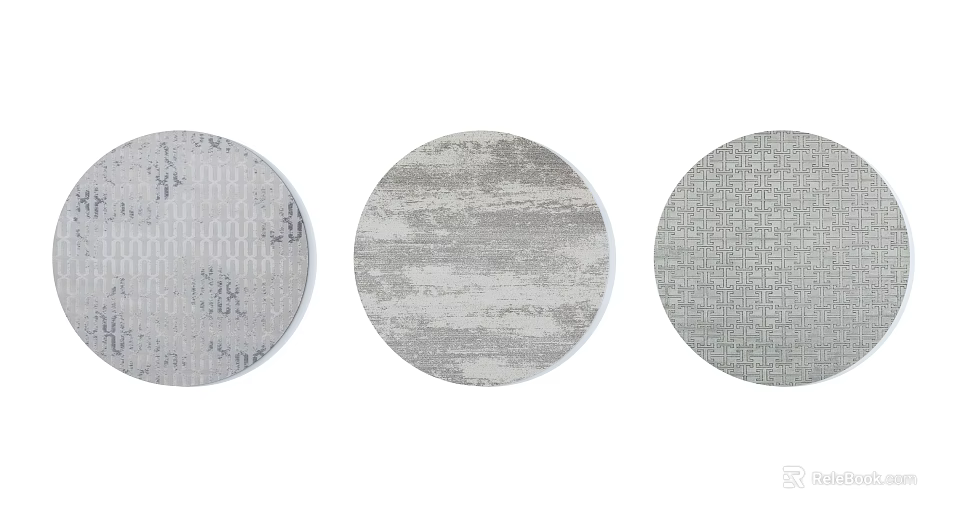 Round Rugs with Three Different Textured Patterns in Neutral Gray Tones for Home Decor 3d model