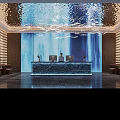 Clubhouse Lobby With Modern Reception Desk And Decorative Ceiling Design Feature Wall