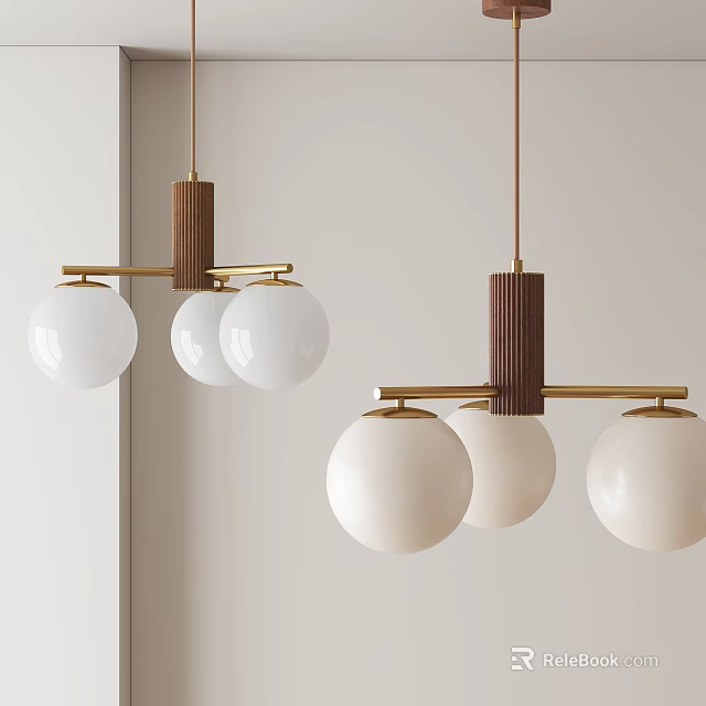 Modern Pendant Lighting Fixtures Featuring White Globe Shades And Metal Wooden Accent Frames 3d model 