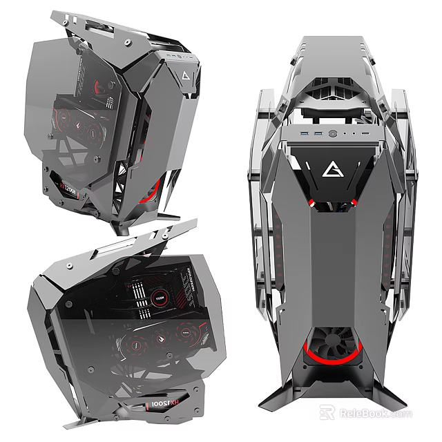 Futuristic Gaming PC Case With Transparent Side Panel And Red LED Fans 3d model 