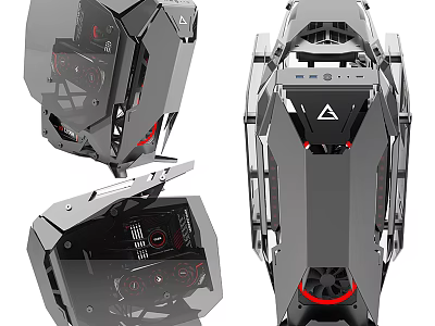 Futuristic Gaming PC Case With Transparent Side Panel And Red LED Fans 3d model