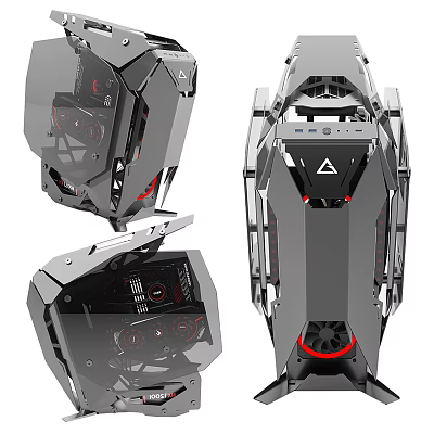 Futuristic Gaming PC Case With Transparent Side Panel And Red LED Fans 3d model
