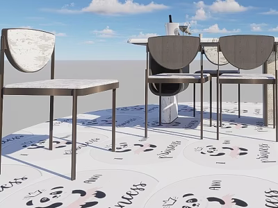 Modern Dining Table and Chairs Set with Metal Frame and Panda Patterned Outdoor Floor 3d model