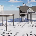 Modern Dining Table and Chairs Set with Metal Frame and Panda Patterned Outdoor Floor