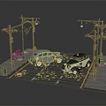 Modern Urban Street Scene With Police Car Vehicles Street Lamps And Pedestrians