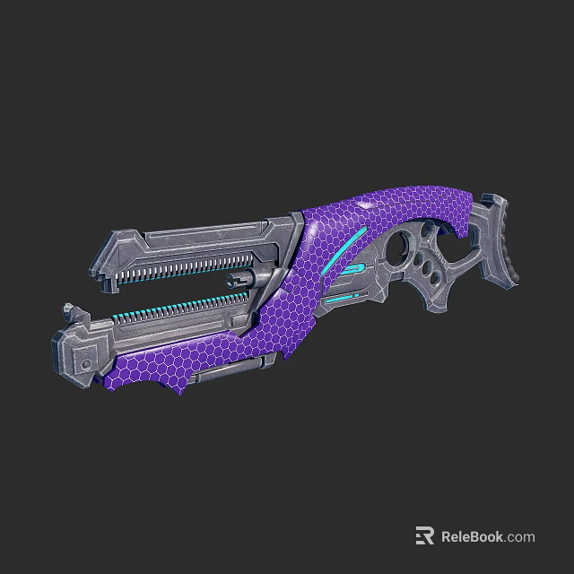 Futuristic Purple Weapon With Metallic Design Glowing Blue Accents And Honeycomb Texture 3d model 