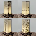 Artistic Table Lamp Designs With Tree Pattern Bird Notes And Geometric Texture Shades 3d model