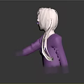 Game Movie Character With Pink Hair Ponytail And Purple Mask In Shiny Outfit