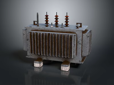 Industrial Transformer With Metal Casing Heat Sink Fins Top Terminal Posts And Base Support Feet 3d model