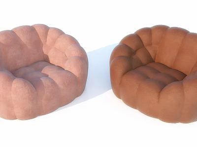 Two Modern Single Sofa With Round Puffed Design In Light And Dark Brown Tones 3d model