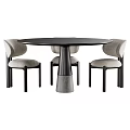 Modern Round Dining Table Set With Light Gray Upholstered Chairs And Black Legs 3d model