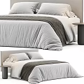 Modern Minimalist Double Bed With Gray Bedding Pillows Dark Throw Blanket And Round Side Table 3d model