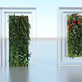 Indoor Green Living Wall With White Frame Green Plants And Red Flowers