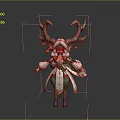 Mythical Character Design With Deer Antler Bell Ornaments And Flowing White Green Outfit