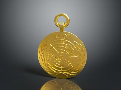 Golden Medal Accessory For Clothing With FIN Engraving Olive Branch And Target Design 3d model