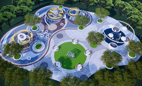 Modern Park Circular Comprehensive Activities Square Park 3d model