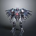 Mechanical Cybernetic Warrior With Metallic Wings Red Core And Futuristic Armor