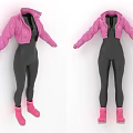 Cropped Pink Jacket Outfit With Fitted Black Jumpsuit And Pink Boots