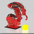 Intelligent Red Robotic Arm Manipulating Yellow Cube With High Precision