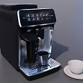 Modern Automatic Coffee Machine With Small Cup And White Mug On Saucer