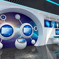 High Tech Modern Control Room With Multiple Screens Blue Lighting And Central Console