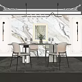 Elegant Modern Dining Room Interior With Marble Wall Pendant Light Dining Table And Chairs 3d model