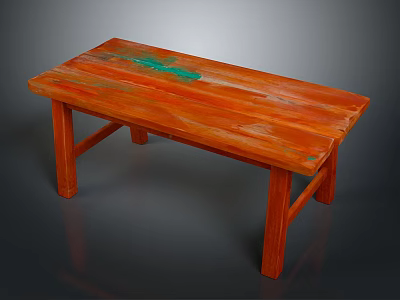 Orange Solid Wooden Bench With Green Stain And Rustic Handcrafted Design 3d model