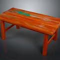 Orange Solid Wooden Bench With Green Stain And Rustic Handcrafted Design 3d model