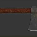 Rustic Axe With Red Wooden Handle And Metal Blade On Reflective Blue Surface