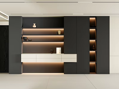 Sleek Modern Sideboard With Black White Cabinetry Storage Drawers And Display Shelves 3d model