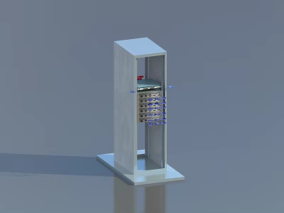 White Vertical Industrial Equipment With Enclosed Frame And Internal Storage Racks 3d model