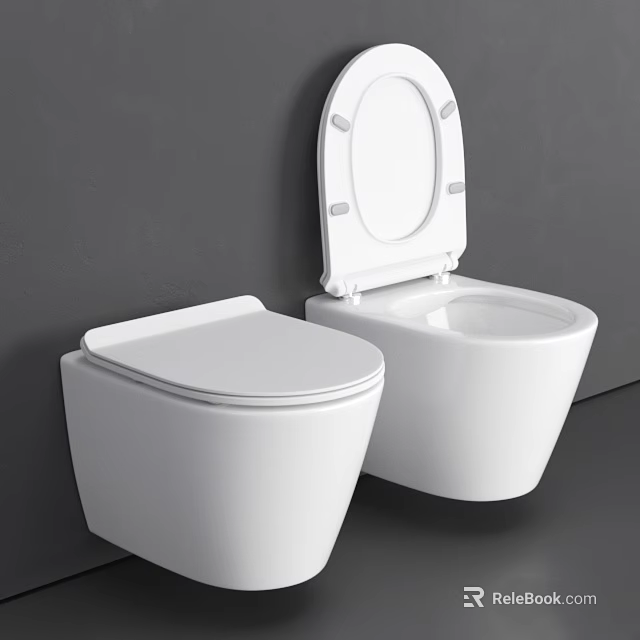 Modern White Wall Mounted Toilets With Open Lid On Gray Wall Background 3d model 