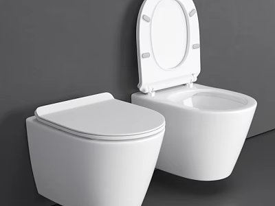 Modern White Wall Mounted Toilets With Open Lid On Gray Wall Background 3d model