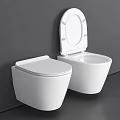 Modern White Wall Mounted Toilets With Open Lid On Gray Wall Background