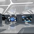 Futuristic Tech Exhibition Hall With Multimedia Screens And Data Visualization Features