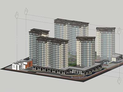 Modern High Rise Residential Towers Model With Commercial Podium And Contemporary Design 3d model