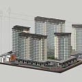 Modern High Rise Residential Towers Model With Commercial Podium And Contemporary Design