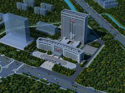 Modern Office Building Complex With Green Surroundings Roads Plaza And Entrance Area 3d model