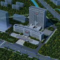Modern Office Building Complex With Green Surroundings Roads Plaza And Entrance Area