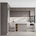 Modern Kitchen Interior Design With Marble Countertop Backsplash And Built-in Appliances 3d model