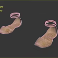 Beige Flat Shoes With Kitten Shaped Decorations And Golden Ankle Rings Shiny Details