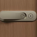 Sleek Modern Metal Door Handle Installed on Wooden Door with Key in Lock