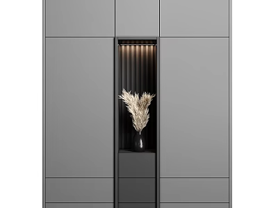 Modern Gray Entryway Cabinet And Side Cabinet Design With LED Lighting And Decorative Dried Flowers 3d model
