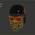 Black Cracked Helmet With Red Goggles And Futuristic Tactical Breathing Design