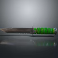 Tactical Weapon Knife With Metallic Blade And Green Striped Handle Design
