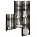 Modern Decorative Cabinet With Sleek Black Shelves Displaying Books Lamp And Ornaments